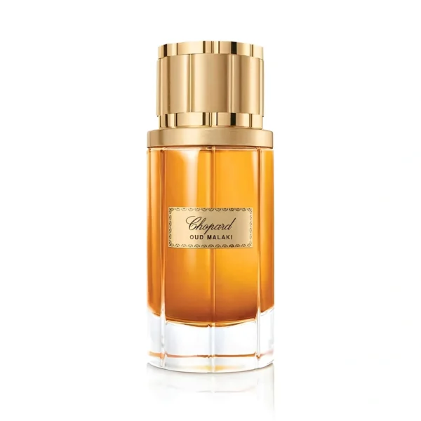 عطر شوبارد عود ملكي للرجال، زجاجة فاخرة بلون ذهبي داكن، عطر شرقي بتوليفة العود والتبغ والجلد