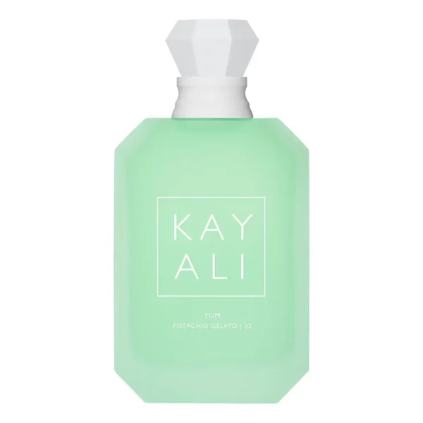 زجاجة عطر KAYALI Pistachio Gelato 33 بلونها الأخضر النعناعي المميز